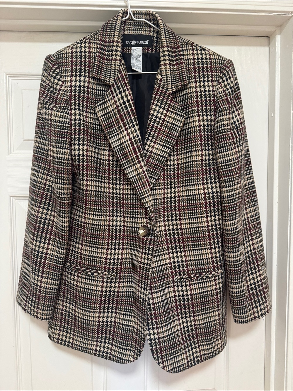 Sag Harbor Plaid Blazer in Ivory, Black & Burgundy
